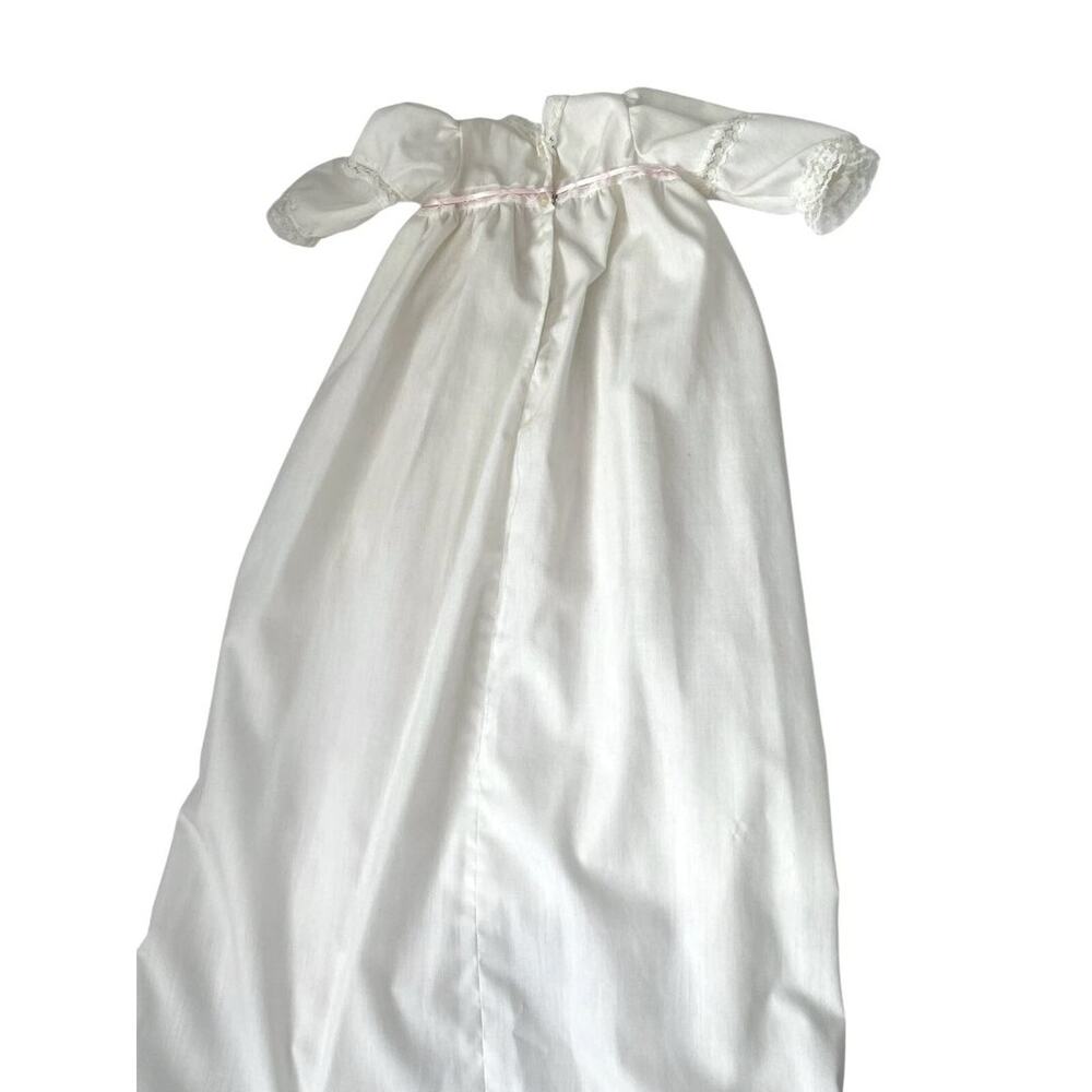 Vintage Christening Gown Bonnet Baby Baptism Long Dress Lace Pink Ribbon